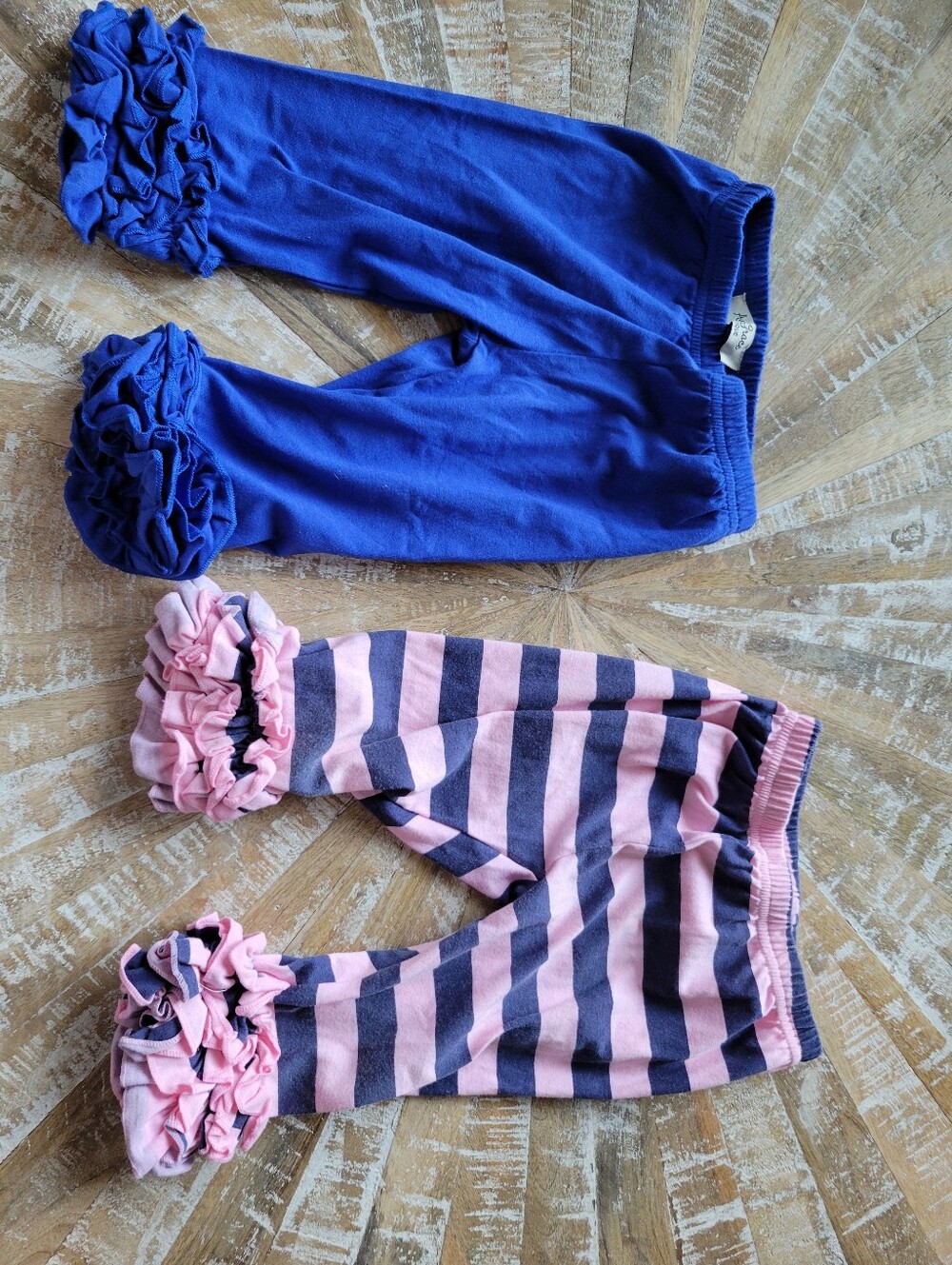 Girls Ruffle Hem Striped & Solid Bottoms - Pink/Blue Set Of 2. Ava Grace Botique
